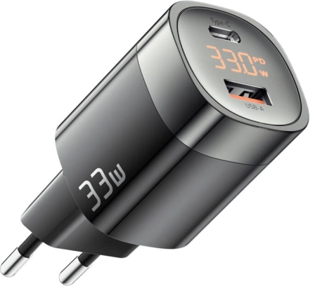 Vægoplader ESSAGER GaN 33W med USB‑C og USB‑A (sort)