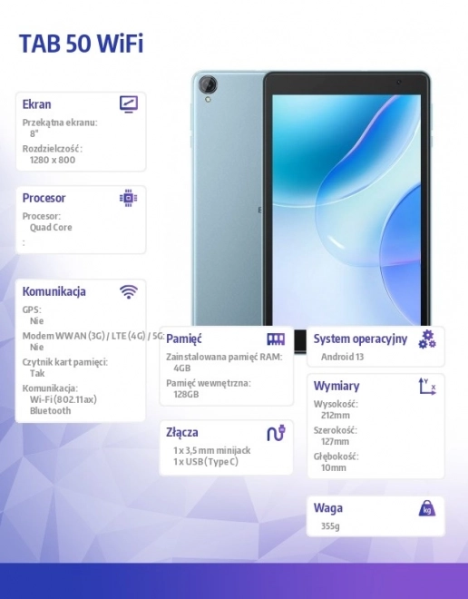 Tablet TAB 50 Wifi 8 tommer 4/128GB 5580 mAh Blå