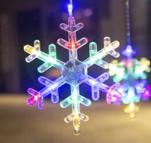 LED farvet gardin med snefnug og stjerner - 5 m, 138 LED