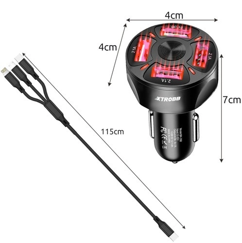 4x USB biloplader + Xtrobb 19907 kabel