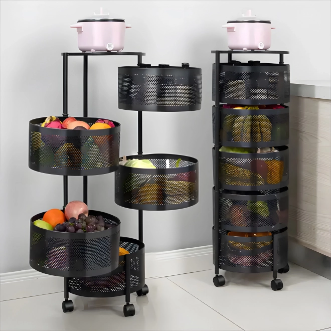 Køkkenhyldeorganisator med roterende hylder, 5 niveauer, metal, ModernHome