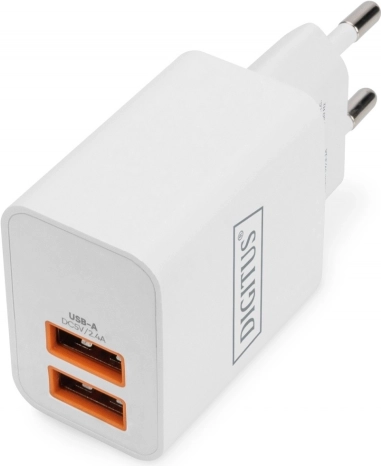 Vægoplader 2× USB‑A 15,5 W hvid DIGITUS