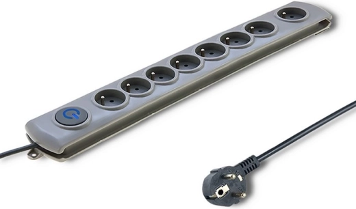 Overspændingsbeskyttet forlænger Quick Switch, 8 stik, 1,8 m, grå
