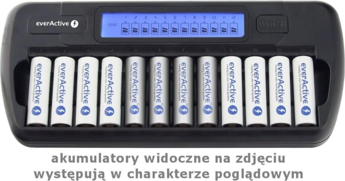 EverActive processoroplader til 12 AA/AAA-akkumulatorer