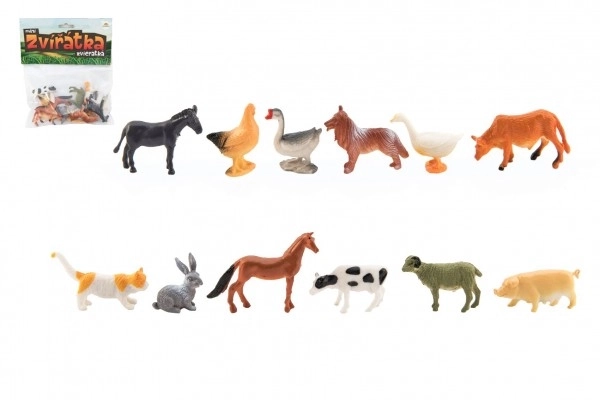 Mini husdyr gård i plastik 4-6 cm, 12 stk. i pose