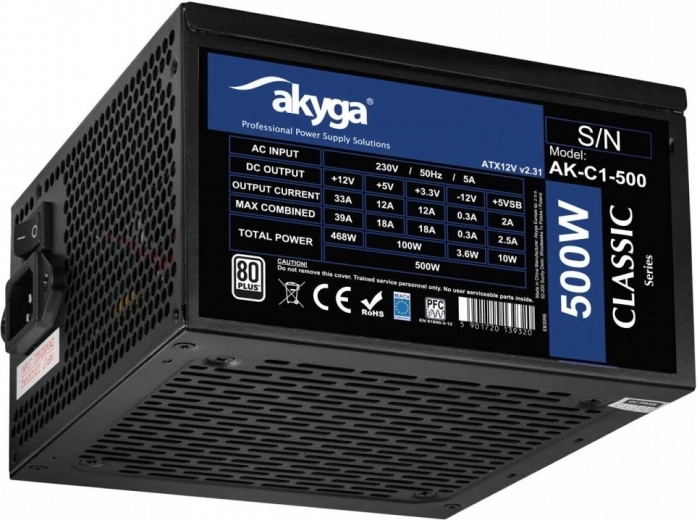 Akyga ATX strømforsyning 500 W Classic 80 PLUS