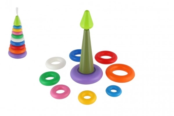 Stabelpyramide med ringe plast 2 farver i net 15x31cm 12m+