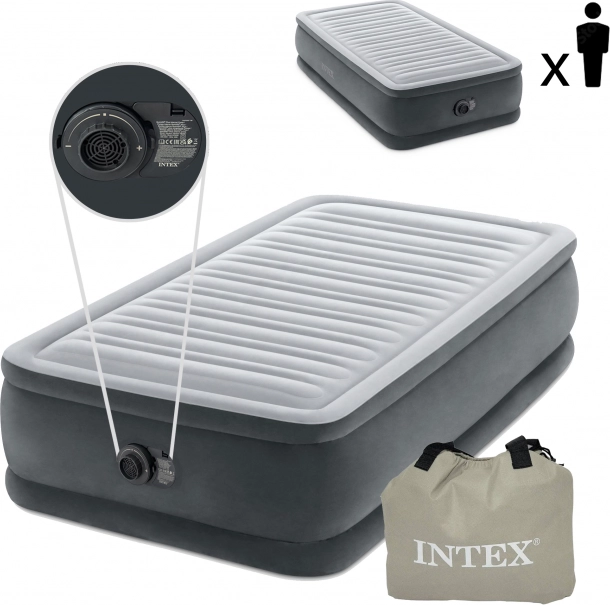 oppustelig madras til én person 191 × 99 cm med elektrisk pumpe Intex Deluxe