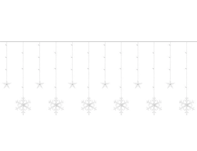 LED farvet gardin med snefnug og stjerner - 5 m, 138 LED