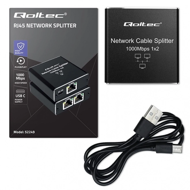 Splitter mini SWITCH 1x2 porte RJ45 | 1000Mbps | USB-C| Aluminium