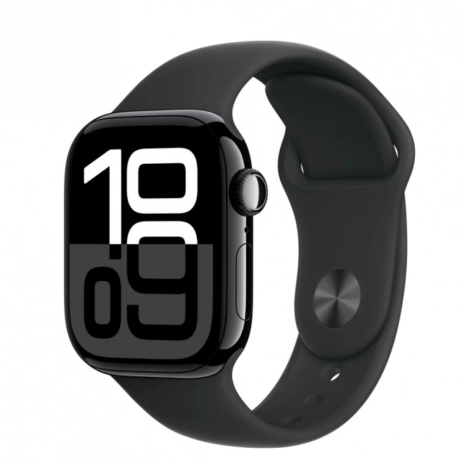 Apple Watch Series 10 GPS med 42 mm aluminiumskasse i onyxfarve med sort sportsrem - størrelse M/L