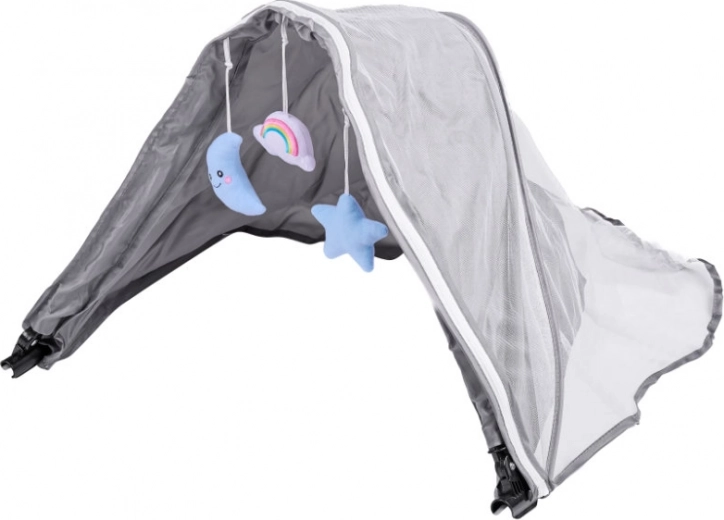 Baldakin med myggenet og ophængte legetøj