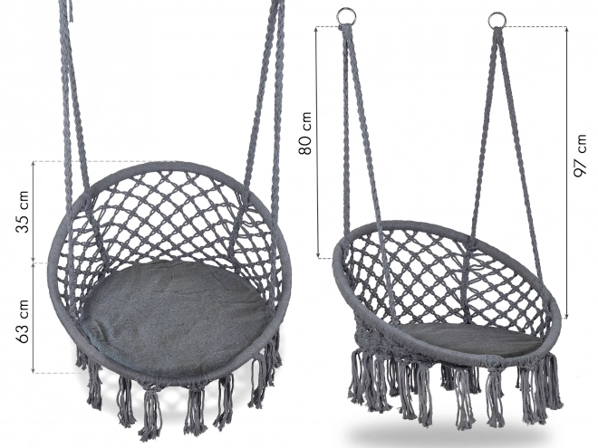 Hængestol Boho med pude, havegyngestol, grå