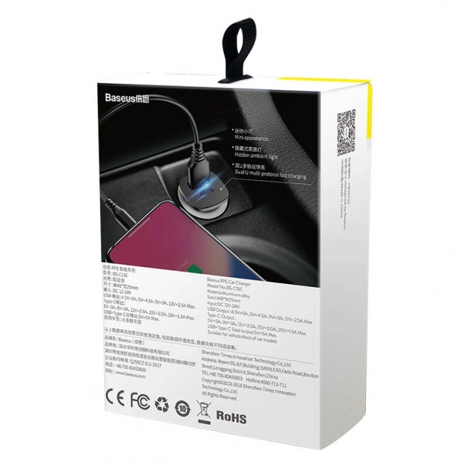 Baseus hurtig biloplader 30W sort