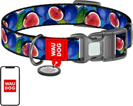 Nylonhalsbånd til hunde med QR-kode Waudog Fig, størrelse S
