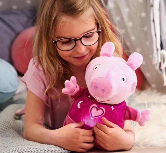 Peppa Pig 2-i-1 plys godnatursklud, med musik + lys, lyserød, 25 cm