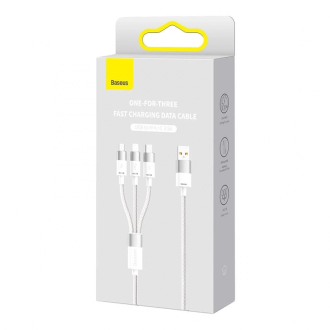 Kabel 3-i-1 USB Baseus StarSpeed serie, USB-C + micro + Lightning 3,5A, 1,2 m (hvid)