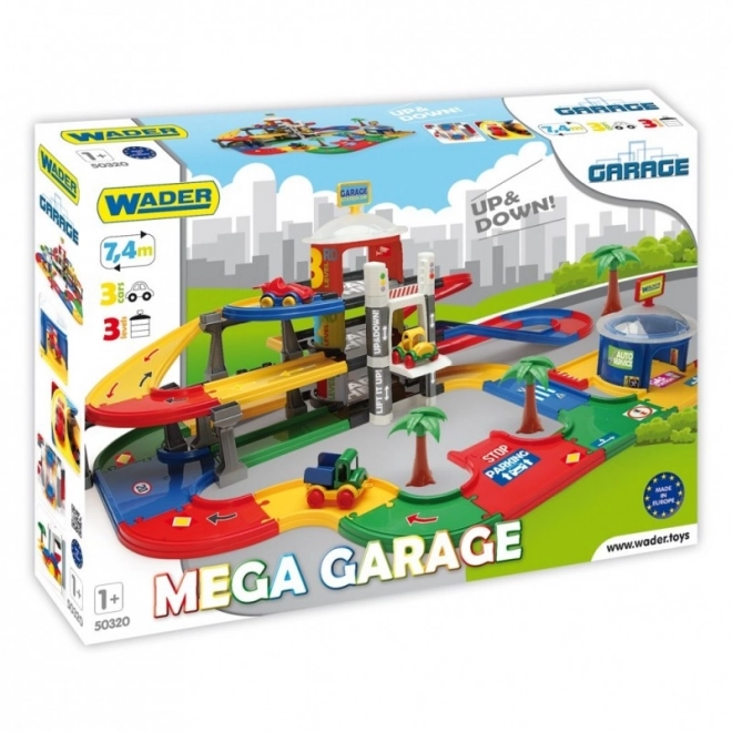 Mega garage 3 etager plast 7,4m + 3 biler i æske 79x53x14cm Wader