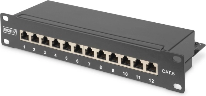 Patchpanel 10" 12 porte CAT6 S/FTP 1U med kabelmanager – sort