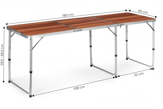 Foldbar turistbord 180 x 60 cm brun