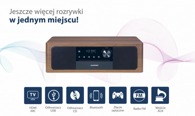 Mikrofon alt-i-en Bluetooth, HDMI ARC, optisk indgang CD/MP3/USB/AUX Ur/Alarm