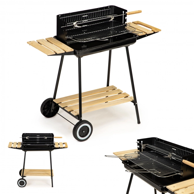 Havegrill på trækul med justerbare hylder og 2 bærbare riste