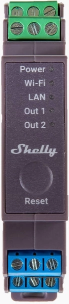 Dobbeltkanals relæ Shelly Pro 2 til DIN-skinne med WiFi og LAN