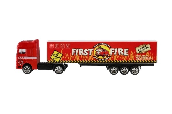 Auto lastbil med anhænger metal/plast 20cm fri bevægelse mix typer i plast-æske 20x5x3cm