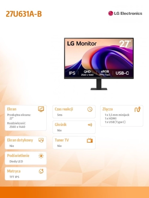 Skærm LG 27'' QHD 100Hz IPS HDR10