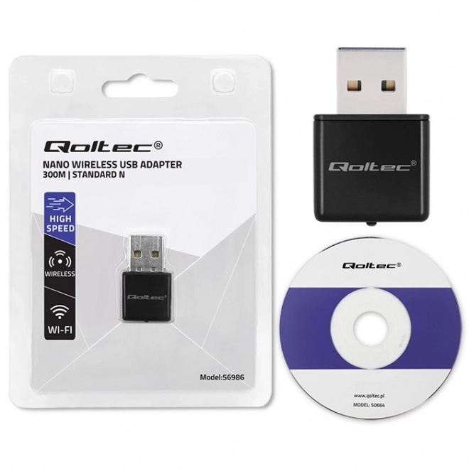 Trådløs Mini Adapter WiFi Qoltec USB 2.0 300Mbps