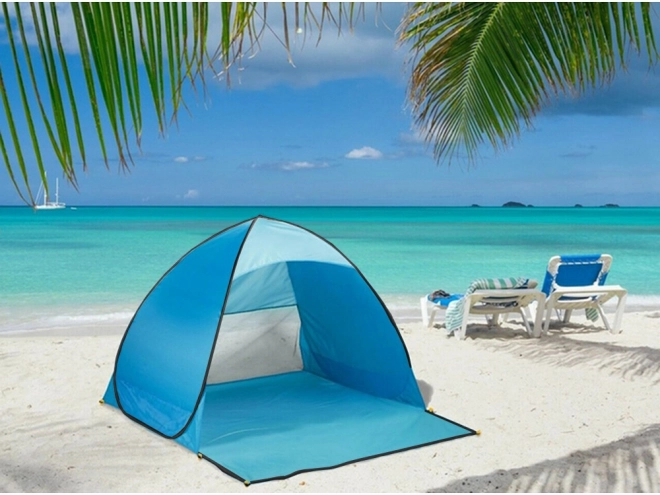 Selvfoldende strandtelt med UV-beskyttelse