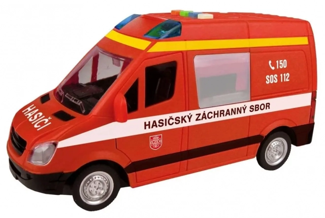 Automatisk brandbil med svinghjulet og tjekkisk stemme