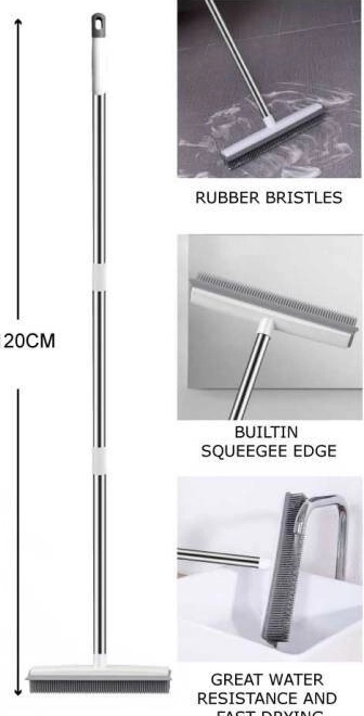 Gummeskraber med silikonebørster og metalstang 120 cm