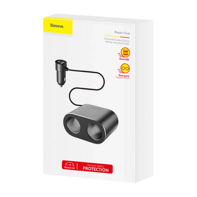Cigarettænderstik med splitter 2xUSB 3,1A 100W - sort