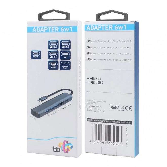 HUB USB-C adapter 6i1 - HDMI, 3x USB, PD, RJ-45