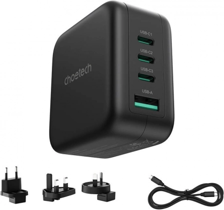 Vægoplader Choetech 70W GaN med adaptere til USA, EU, UK og AU