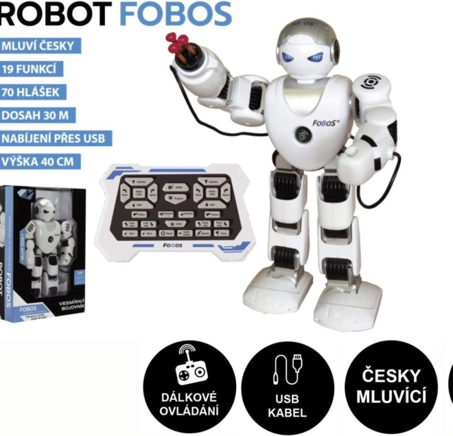 Interaktiv robot FOBOS 40 cm, taler tjekkisk, med fjernbetjening og USB-opladning