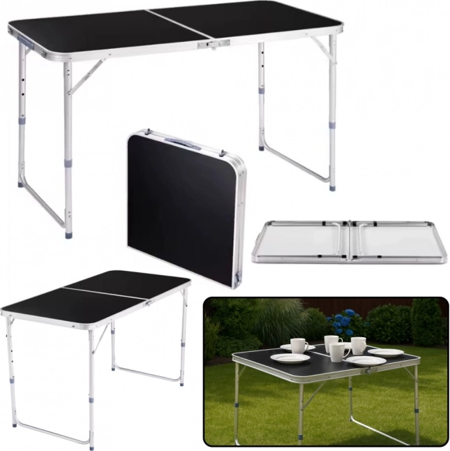 Sammenklappeligt campingbord med justerbar højde 120x60 cm sort