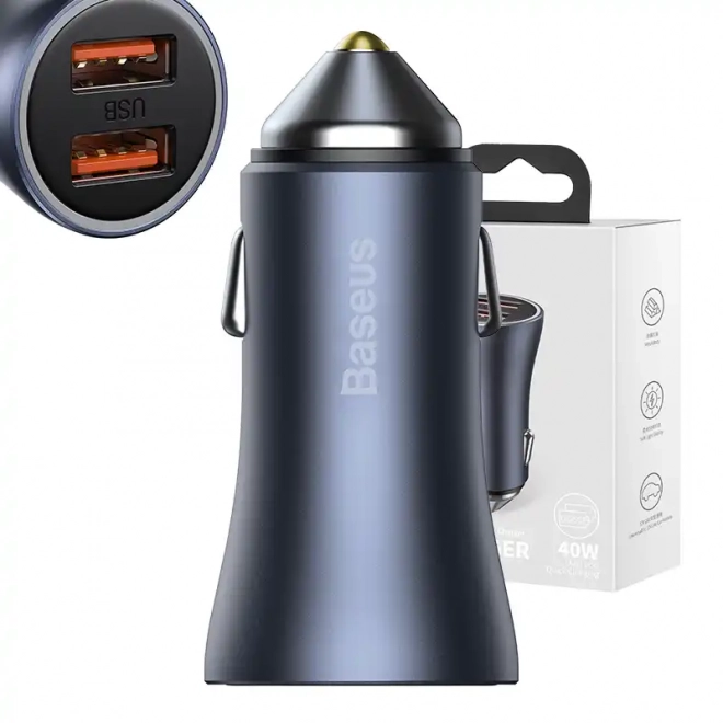 Baseus biloplader 40W med to USB-porte