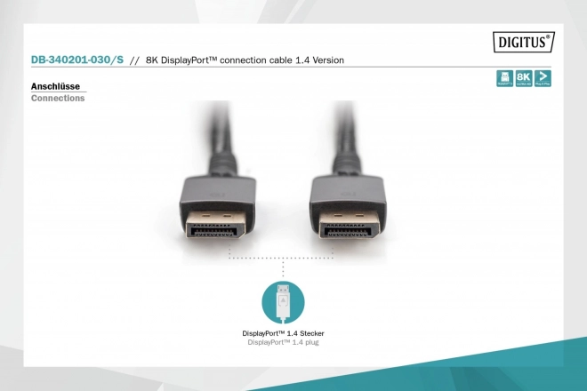 Premium DisplayPort 8K 60Hz UHD kabel 3m sort