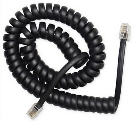 Spiralkabel til telefon RJ10/4P4C 2m sort