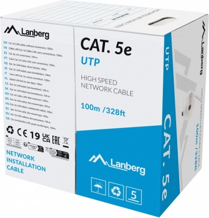 lanberg lan-kabel utp cat 5e 100 m cu entrådet, grå, fluke passed
