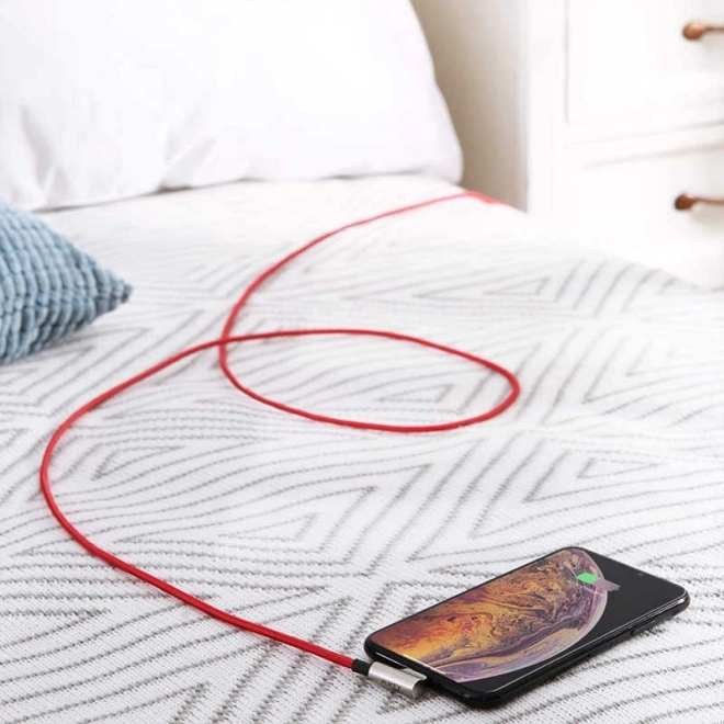 Rød nylon USB - Lightning kabel 2m med 90 graders vinkel