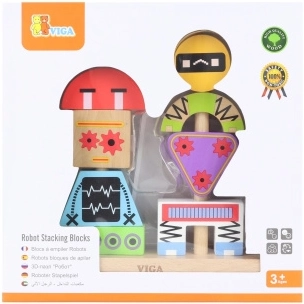 Træ-stablepyramide ROBOTTER med mønsterkort, 8 dele – VIGA