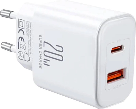 JOYROOM 20W vægoplader med USB‑C og USB‑A (hvid, EU)