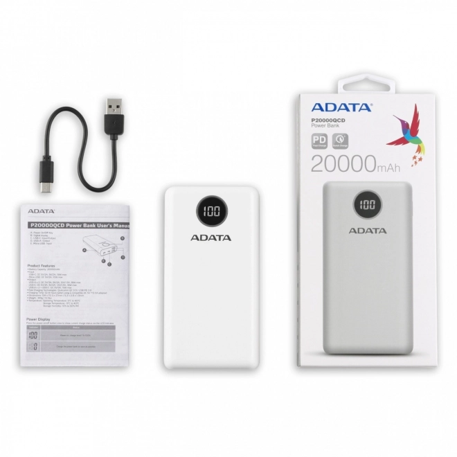 Powerbank P20000QCD 20000mAh hvid QC/PD