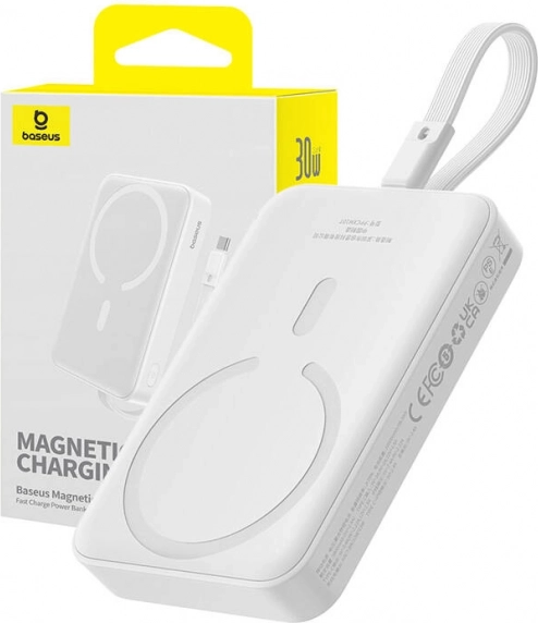 Powerbank Baseus Magnetic Mini 10000 mAh med MagSafe USB-C 30W hvid