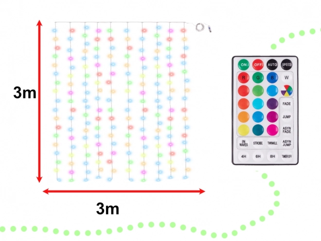 LED farvet gardin med lygter - 3 m, 200 LED