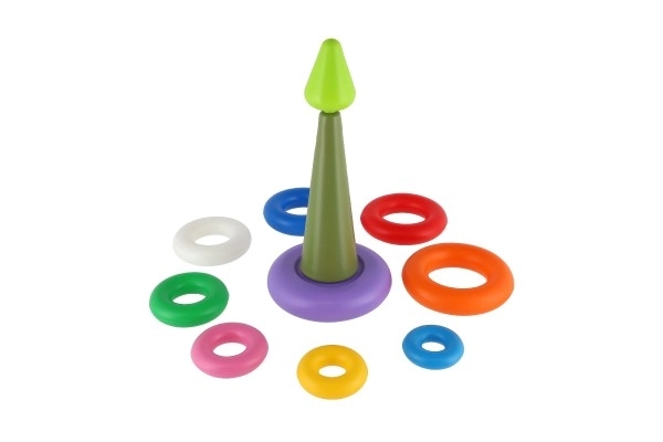 Stabelpyramide med ringe plast 2 farver i net 15x31cm 12m+