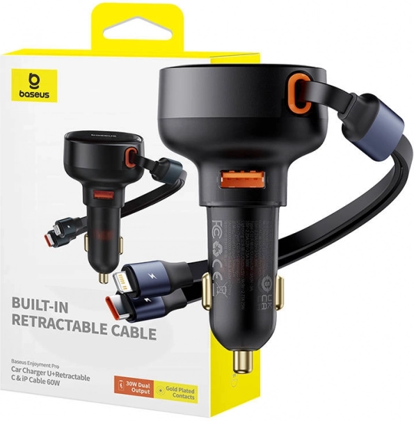 billader BASEUS Enjoyment 60 W med USB, USB‑C og Lightning, sort